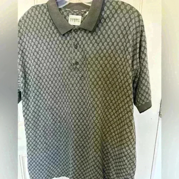 Robert Stock Men's Size L two tone Gray Diamond Square print short‎ sleeve polo - Picture 3 of 3